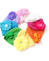 Ema Jane - Crochet Baby Beanie Waffle Hats with & Hair Accessories 16 Pack (8 Hats + 8 Hair Accessories)