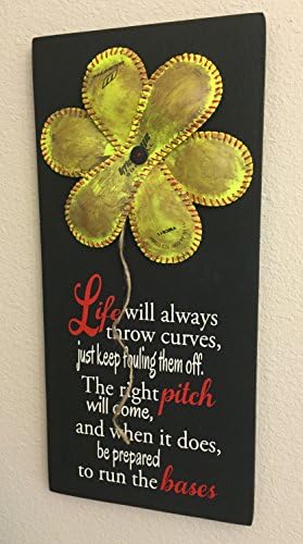 Life Will Always Throw Curves, Baseball/Softball Sign Decor, Inspirational Quote, Baseball Softball Flower Yellow Softball