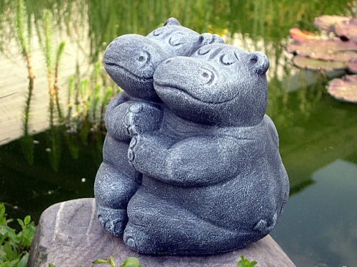 Steinfigur Tierfigur Nilpferd Hippo groß schiefergrau