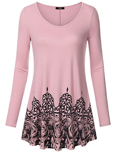 Laksmi Womens Basic Floral Print Flow Top, Long Sleeve Round Neck A Line Sandy Fabric