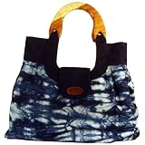 Alma de Anil Indigo Dyed Half Moon Wood Handle Bag