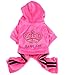 SMALLLEE_LUCKY_STORE Pet Clothes for Small Dog Cat Soft Velvet Crown Jumpsuit Coat Hooide Pajamas Tracksuit Pink L
