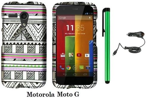 Motorola MOTO G (VERIZON, BOOSTMOBILE) Premium Pretty Design Protector Hard Case Cover + Car Charger + 1 of New Metal Stylus Touch Screen Pen (Antique Aztec Tribal)