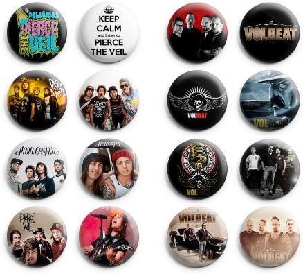 Pierce the Veil / Volbeat Pinback Buttons 16Pcs 1.25 inch Mix Set