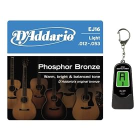 D'Addario EJ16 Phosphor Bronze Light Acoustic Guitar Strings With BONUS "Legacy" AT-01 Keychain Tuner