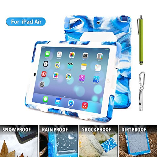 ACEGUARDER Apple Ipad Air Ipad 5 Case Waterproof Rainproof Shockproof Kids Proof Case for Ipad 5 (Gifts Outdoor Carabiner + Whistle + Handwritten Touch Pen) (Aceguarder Brand) (NAVY/WHITE)