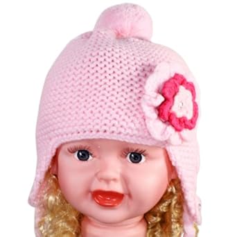 Triple Layer Crochet Rhinestone Flower Acrylic Girl Trapper Hat - Various Color