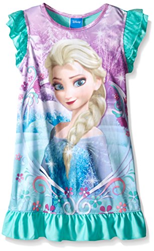 Disney Little Girls' Frozen Elsa Frosted Filigree Fun Nightgown Teal 6