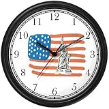 US Flag and Statue of Liberty Americana - Famous Landmarks - Wall Clock by WatchBuddy Timepieces (Slate Blue Frame)