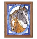 Review SCI  / SOUTHWEST Stained ART Glass Panel HORSE Mare COLT Wood Frame WINDOW Country