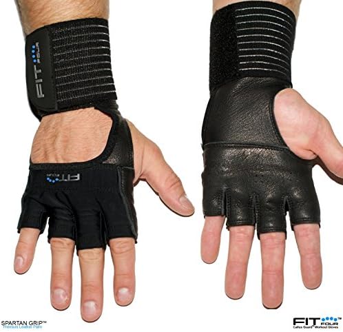 The Spartan - Full Leather Palm | Fit Four Callus Guard WOD Workout Gloves for Weight Lifting & Cross Training Athletes