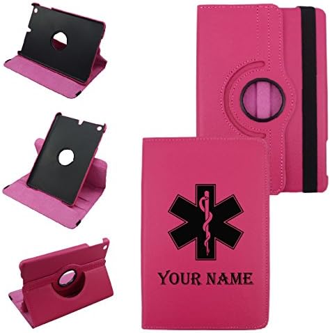 IPad Mini 1,2,3 MEDICAL SYMBOL, Leather Rotating Case 360 Degrees Multi-angle Vertical and Horizontal Stand with Strap (Hot Pink) (Medical Symbol)