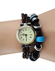 Womens Retro Vintage Quartz Weave Wrap Faux Leather Bracelet Wrist Watch