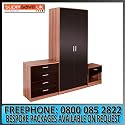 3 Piece Bedroom Set Black High Gloss Walnut Frame Double Wardrobe, Bedside Cabinet, Chest of Drawers