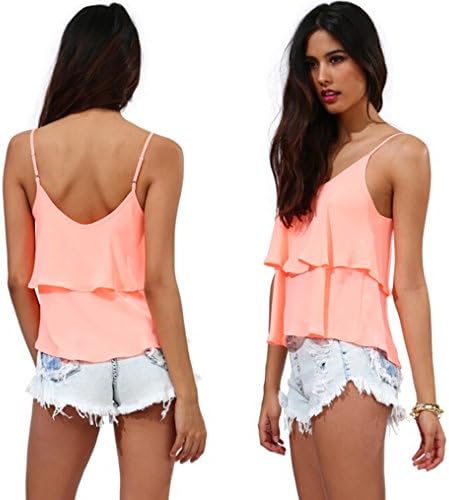 Hengpuda Women's Blending Yarn Off-The-Shoulder Camisole Pink XL