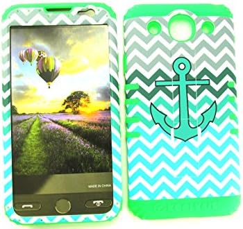 LG OPTIMUS G PRO E980 CASE (BLUE ANCHOR CHEVRON SNAP + Lime Green SKIN), SHOCKPROOF BUMPER COVER FOR OPTIMUS G PRO E980, HARD &amp; SOFT RUBBER HYBRID HIGH IMPACT DUAL LAYER PROTECTIVE - GR-TE628 CELLPHONE [ACCESSORIES N MORE]