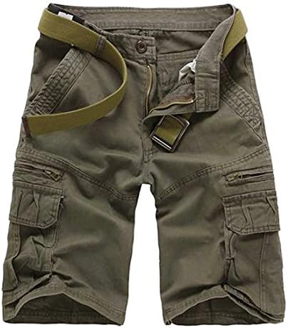 GUSER Men's Multi-Pocket Breathable Summer Beach Cotton Cargo Shorts Light Coffee 32