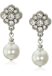 1928 Jewelry Simulated Pearl and Crystal Drop Earrings