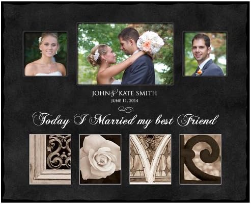Personalized Wedding Photo Frames Love " Today I Married My Best Friend " Holds 1 4x6 Photo & 2- 3x3