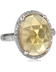 Sterling Silver Whiskey Quartz and Diamond Oval Ring, Size 7