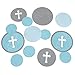 Little Miracle Boy Blue & Gray Cross - Confetti and Balloon Party Decorations - Combo Kit
