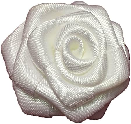10 Pcs White Satin Ribbon Rolled Rose 2.5" Satin Rosette Wholesale Flower Headband Floral Embellishment (2.5 inches, white)