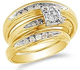 14K Two Tone Gold Brown Chocolate Diamond Mens and Ladies His & Hers Trio 3 Three Ring Matching Engagement Wedding Ring Band Set - Square Princess Shape Center Setting w/ Channel Set Round Diamonds - (2/5 cttw) - SEE PRODUCT DESCRIPTION TO CHOOSE BOTH SIZES