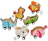 3 Stk. Aufziehziere aus Holz - Tier zum Aufziehen und Fahren / mit Rückzug - Aufziehtiere / Holztiere - Tiere Elefant Krokodil Schwein Schaf Giraffe Huhn - Aufziehfahrzeug / Rückzugstier - Aufziehspielzeug - Aufziehauto