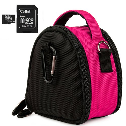 Hot Pink Limited Edition Camera Bag Carrying Case with battery charger, battery charger, memory cards, and accessories Pocket for Nikon Coolpix L24 P300 S70 S80 STYLE S100 S1100pj S1200pj S2500 S3100 S4100 S5100 S6100 S6200 S8100 S8200 S9100 Point and Shoot Digital Camera + Expand your memory with our 8GB Micro SD Card