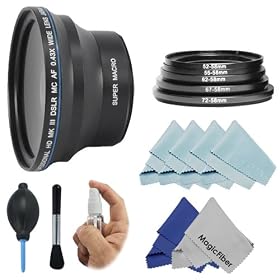 Essential Kit for CANON EOS REBEL (T4i T3i T3 T2i T1i XT XTi XSi) - Includes: 58MM 0.43x Wide Angle Fisheye High Definition Lens + Adapter Ring Set + Deluxe Cleaning Kit + 6 MagicFiber Microfibers Cleaning Cloths