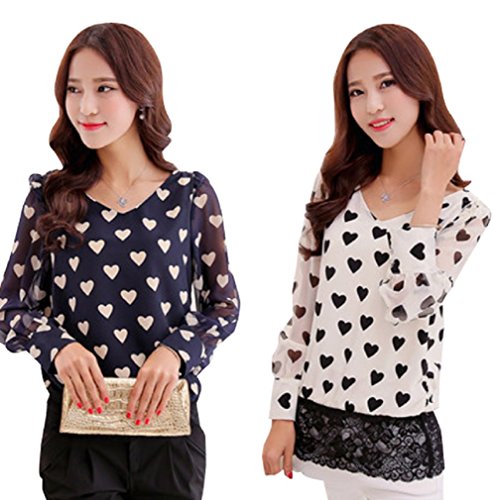 【ARINCO】 ハート プリント エレガント ブラウス カットソー レディース 大人 オフィス ブラック ホワイト サイズ M L XL XXL