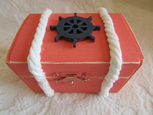 Beachy Coastal Nautical Coral and Navy Rustic Wedding Ring BOx Gift Box Trinket Box Wedding Decor