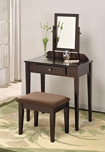 Contemporary Vanity Set with Adjustable Mirror and Brown Chioush Stool Espresso Finish