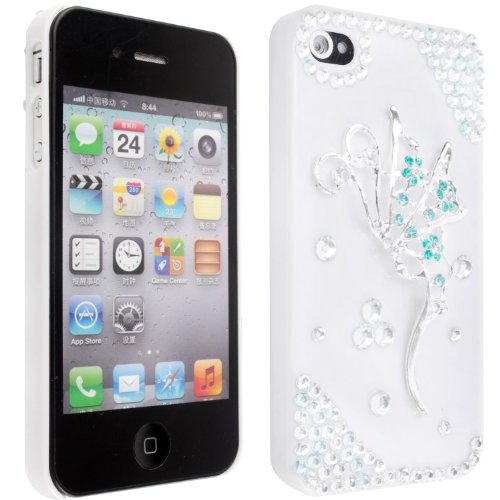 niceeshop(TM) Blue Bling Crystal Butterfly Rhinestone Jeweled Bow Case for iPhone 4 4S +Screen Protector