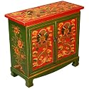 Handmade Asian Furniture - 26" Red & Green Tibetan Cabinet Buffet With Chinese Dragon Motif