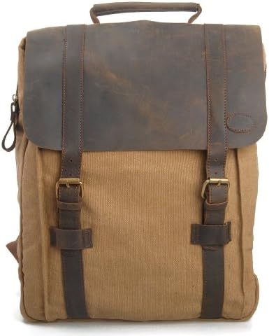 Samic® Vintage Genuine Leather Rucksack Laptop Computer Backpack (Khaki)
