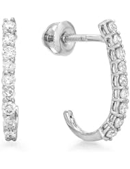 0.40 Carat (ctw) 10K White Gold Round White Diamond Ladies Fancy J Shaped Hoop Earrings