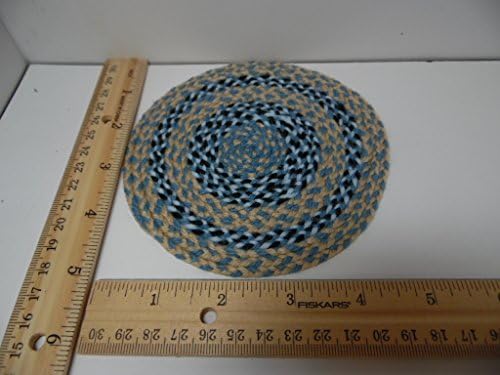 Dollhouse Miniature 1:12 Scale Round Braided Rug, Dark Blue, Light Blue and Tan #5