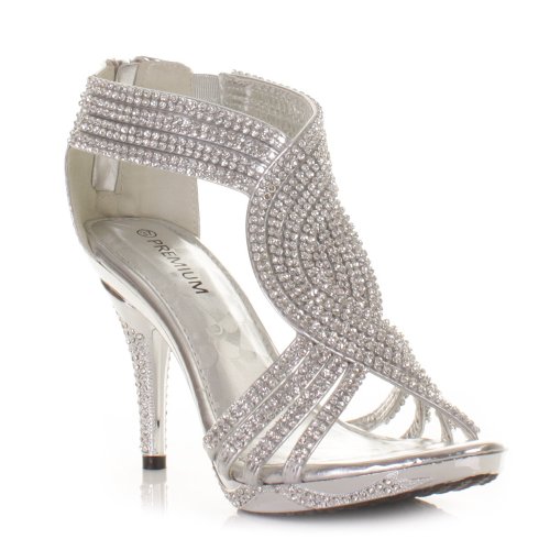 Womens Diamante Wedding High Heel Prom Shoes SIZE 6
