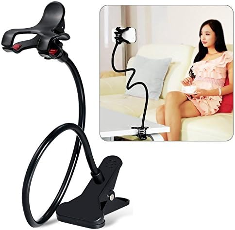 Black Cell Phone Holder, Breett Universal Cell Phone Clip Holder Lazy Bracket Flexible Long Arms for iPhone, GPS Devices, Fit On Desktop Bed Mobile Stand for Bedroom, Office, Bathroom, Kitchen