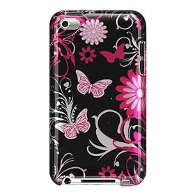 Premium Design Hard Crystal Case Cover for Apple iPod Touch 4G, 4th Generation, 4th Gen - Pink Butterfly Print