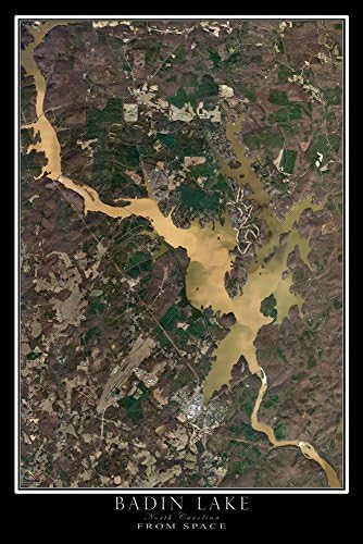 Badin Lake North Carolina From Space Satellite Poster Map 24 x 36 inches