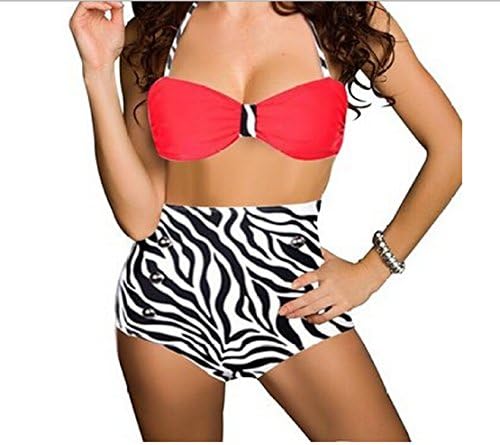 Retro Cutest Swimsuit Swimwear Pin up High Waist Bikini Set (L, 3#)