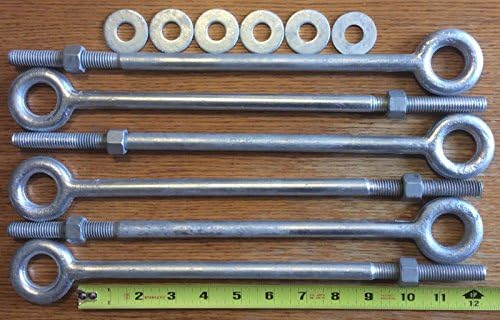 6 pcs 1/2" x 12" Drop Forged Galv Eyebolts for wire rope cable Batting Cage Kit