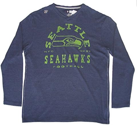 Seattle Seahawks Long Sleeve V Neck Ribbed Shirt Adult Size 3X-Large 3XL Navy Blue Lime & Green Shirt NFL Authentic & NEW XXXL