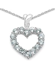 1.12 Carat Genuine Blue Topaz 925 Sterling Silver Heart Pendant