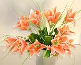 12 Red Orange Lily Artificial Silk Flowers Bouquet