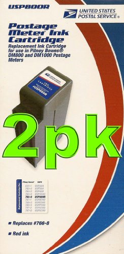 2pk USPS Brand Premium Postage Meter red ink fits Pitney Bowes 766-8 formerly 767-8. For use in DM800, DM800i, DM825, DM875, DM900, DM925, DM1000, DM1100 machines.