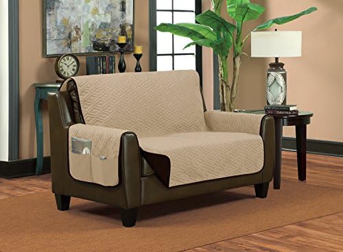 Deluxe Reversible Slip-Resistant Furniture Protector Slipcover with 2 Storage Pockets (Sofa, Beige/Brown)