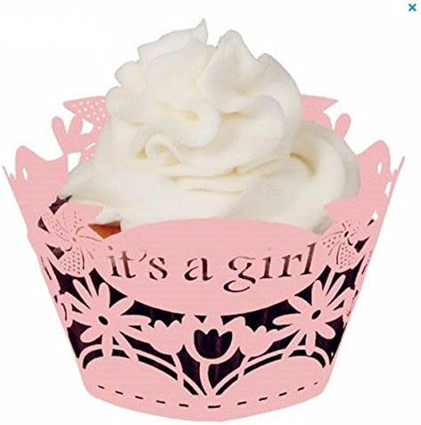 Af Kitchen : Pink Laser Cut Cupcake Wrappers It's a Girl Cupcake Liners Baby Girl Shower Baptism Cupcake Decoration